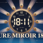 18h11 signification horloge digitale et symboles numérologiques dorés