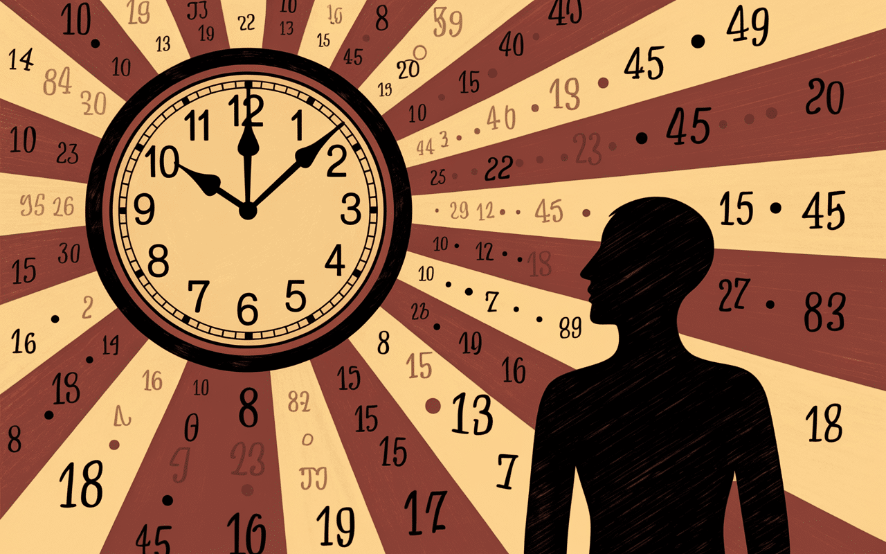 19h11 signification silhouette observant une horloge