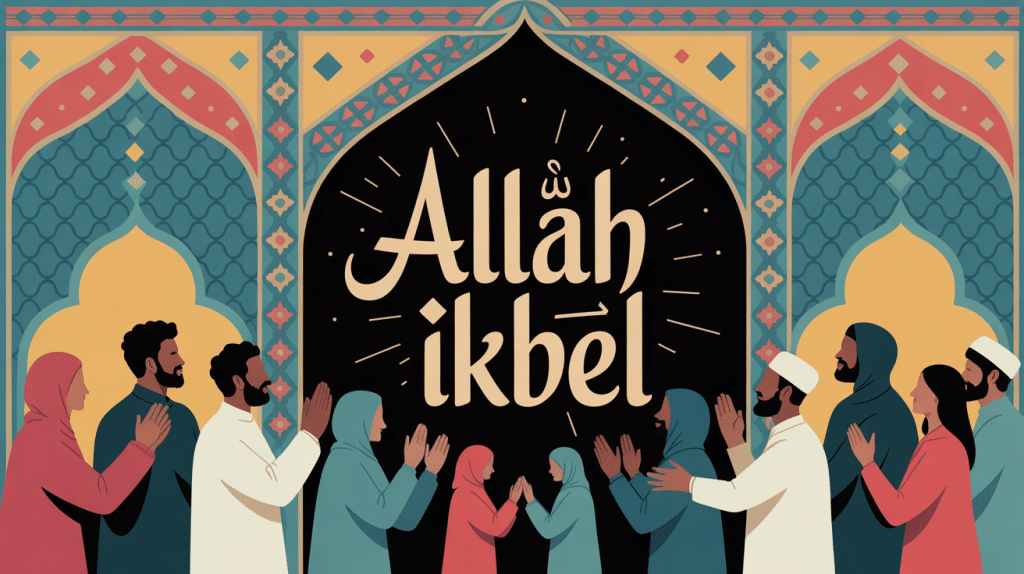 illustration allah ikbel silhouettes salutation calligraphie dorée