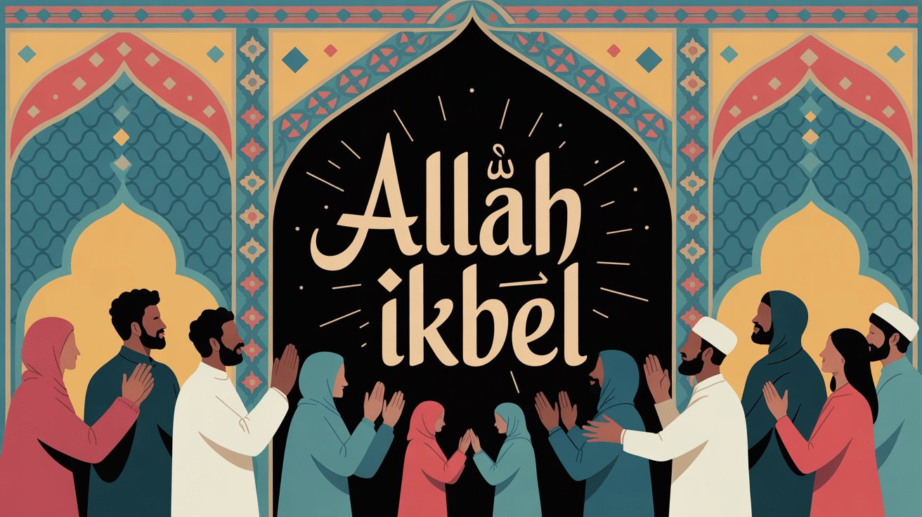 illustration allah ikbel silhouettes salutation calligraphie dorée