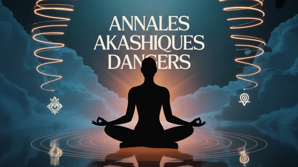 Annales akashiques danger, silhouette en méditation atmosphère mystérieuse