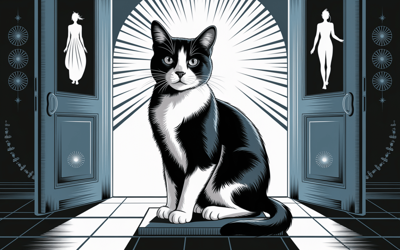 Chat qui vient chez moi : signification spirituelle, chat rayonnant sur le seuil