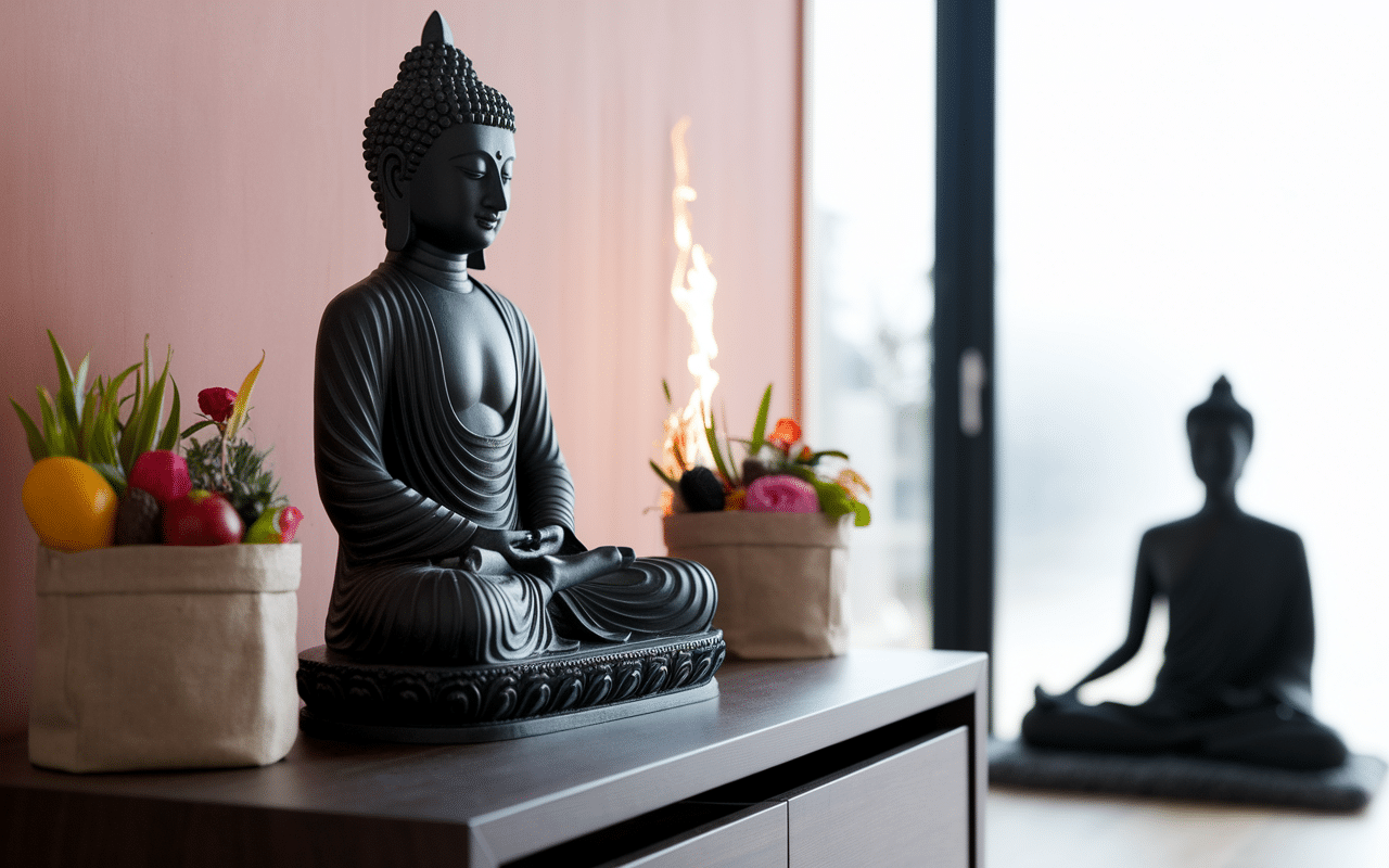 Autel bouddhiste maison méditation intérieur