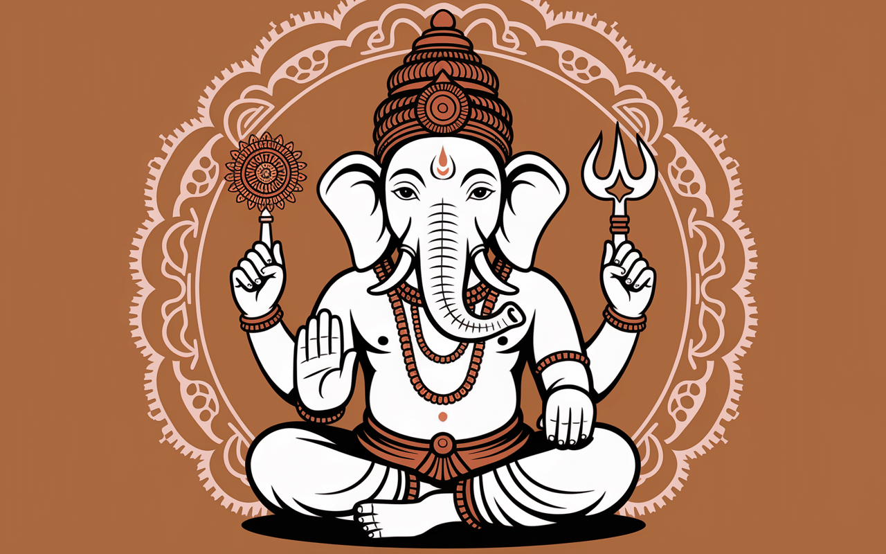 Symboles de ganapati statue quatre bras éléphant