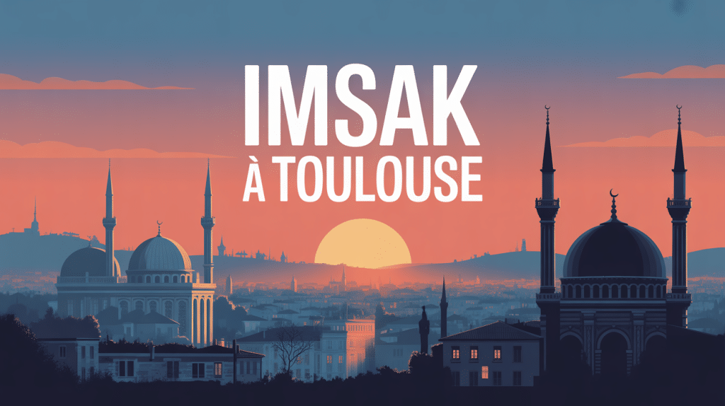 Illustration imsak Toulouse à l'aube avec mosquées