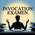 étudiant priant bureau livres ouverture aura dorée invocation examen