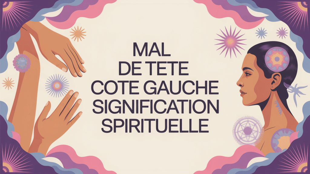 Mal de tête côté gauche signification spirituelle, silhouette humaine profil, auras et symboles lumineux