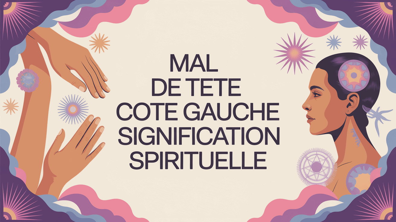 Mal de tête côté gauche signification spirituelle, silhouette humaine profil, auras et symboles lumineux