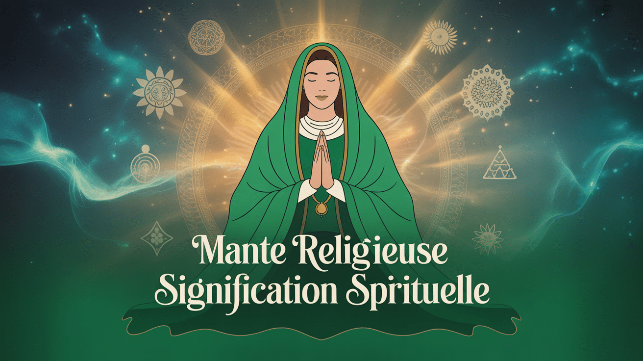 Mante religieuse signification spirituelle en prière avec mandalas dorés