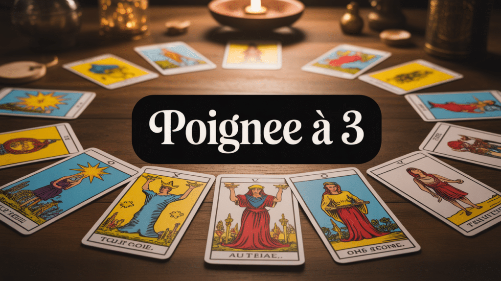 poignée tarot à 3 cartes disposées sur table