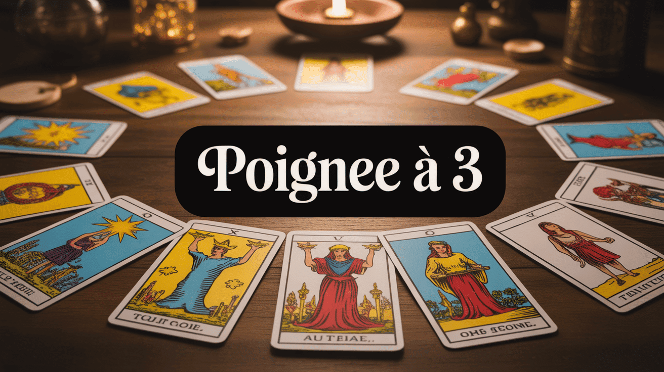 poignée tarot à 3 cartes disposées sur table