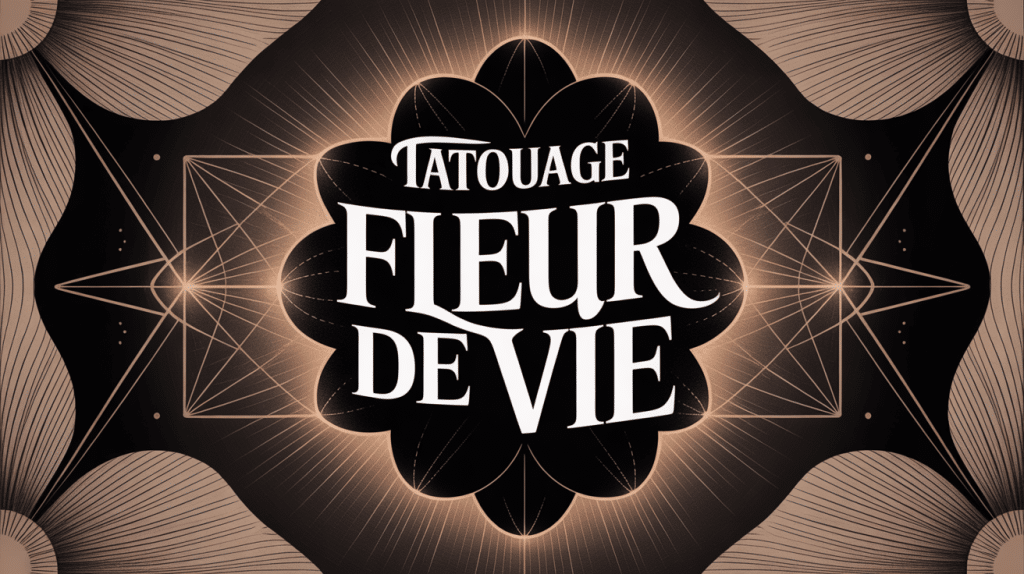 Tatouage fleur de vie géométrique noir et doré sur peau