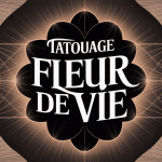 Tatouage fleur de vie géométrique noir et doré sur peau