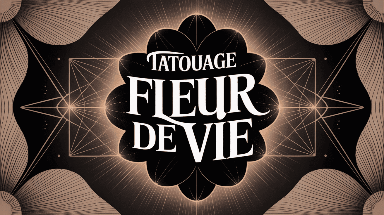Tatouage fleur de vie géométrique noir et doré sur peau