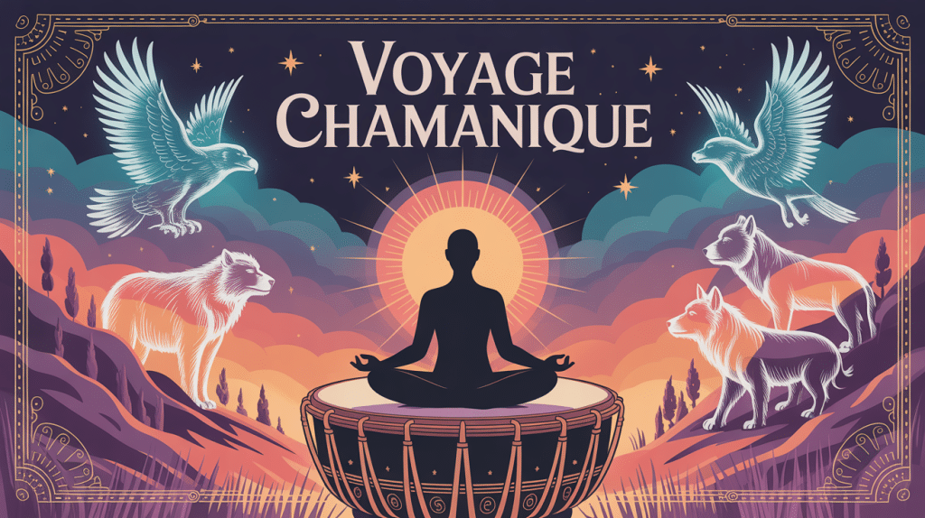 voyage chamanique silhouette méditation esprits animaux tambour