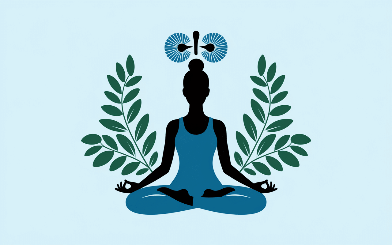 Illustration posture zen et organisée avec symboles bien-être
