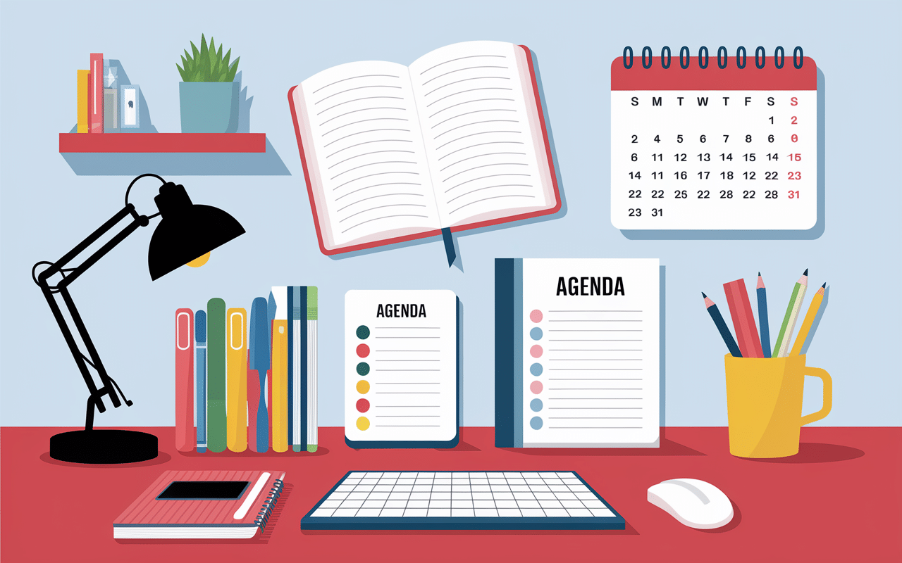 Outils d'organisation zen et organisée sur bureau minimaliste