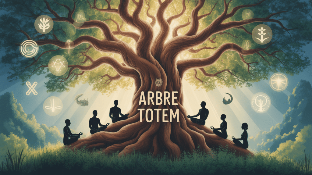 arbre totem majestueux branches méditation lumière dorée