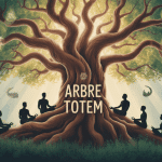 arbre totem majestueux branches méditation lumière dorée