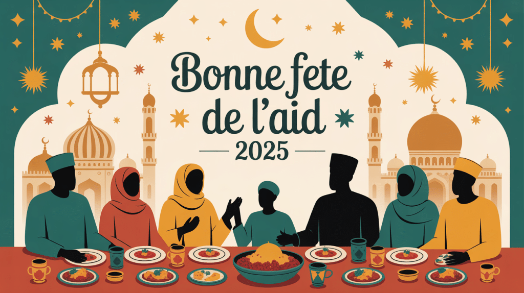 bonne fete de l aid 2025 illustration festive famille musulmane
