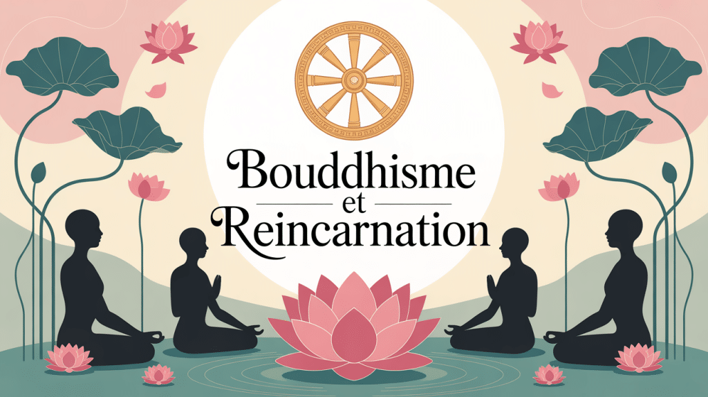 bouddhisme et réincarnation illustration roue lotus méditation