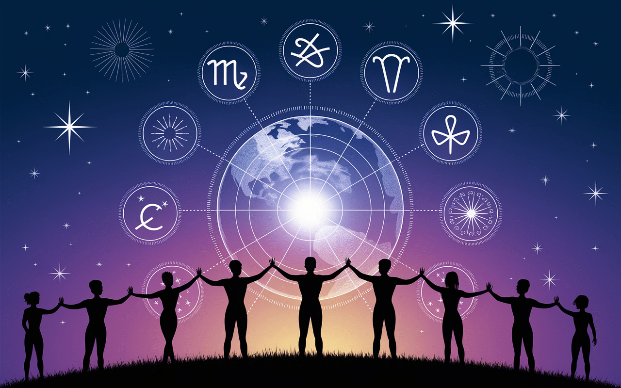 L'ère du verseau silhouettes humaines globe astrologie