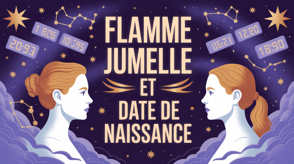 Flamme jumelle date de naissance illustration mystique silhouettes chiffres
