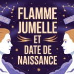 Flamme jumelle date de naissance illustration mystique silhouettes chiffres