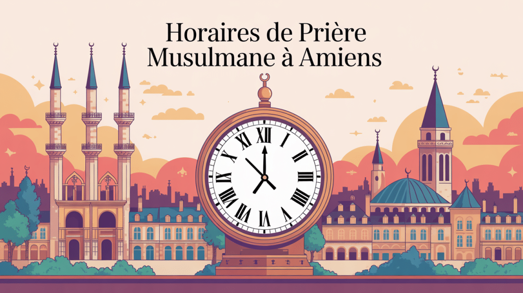 horaire priere amiens illustration ville minarets coucher soleil