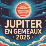 jupiter en gémeaux 2025 illustration astrologique planète dorée