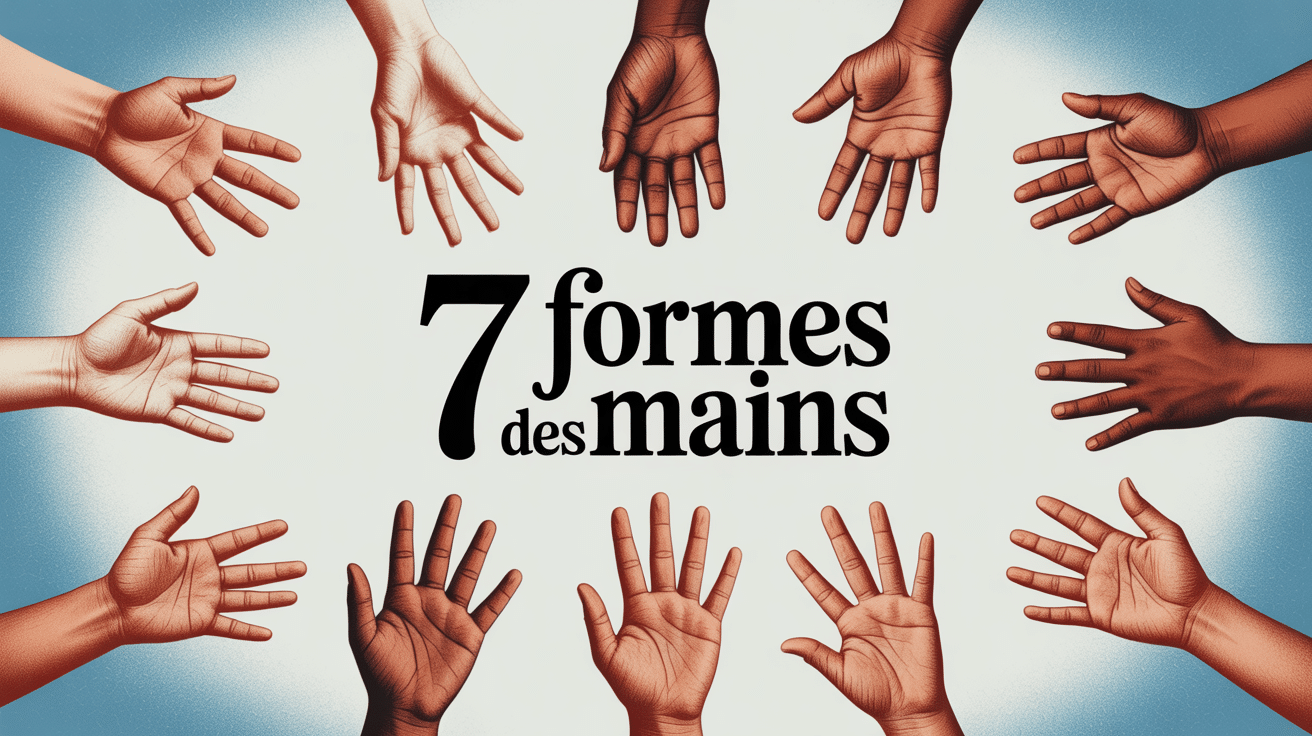 Illustration des 7 formes des mains stylisées sur fond bleu