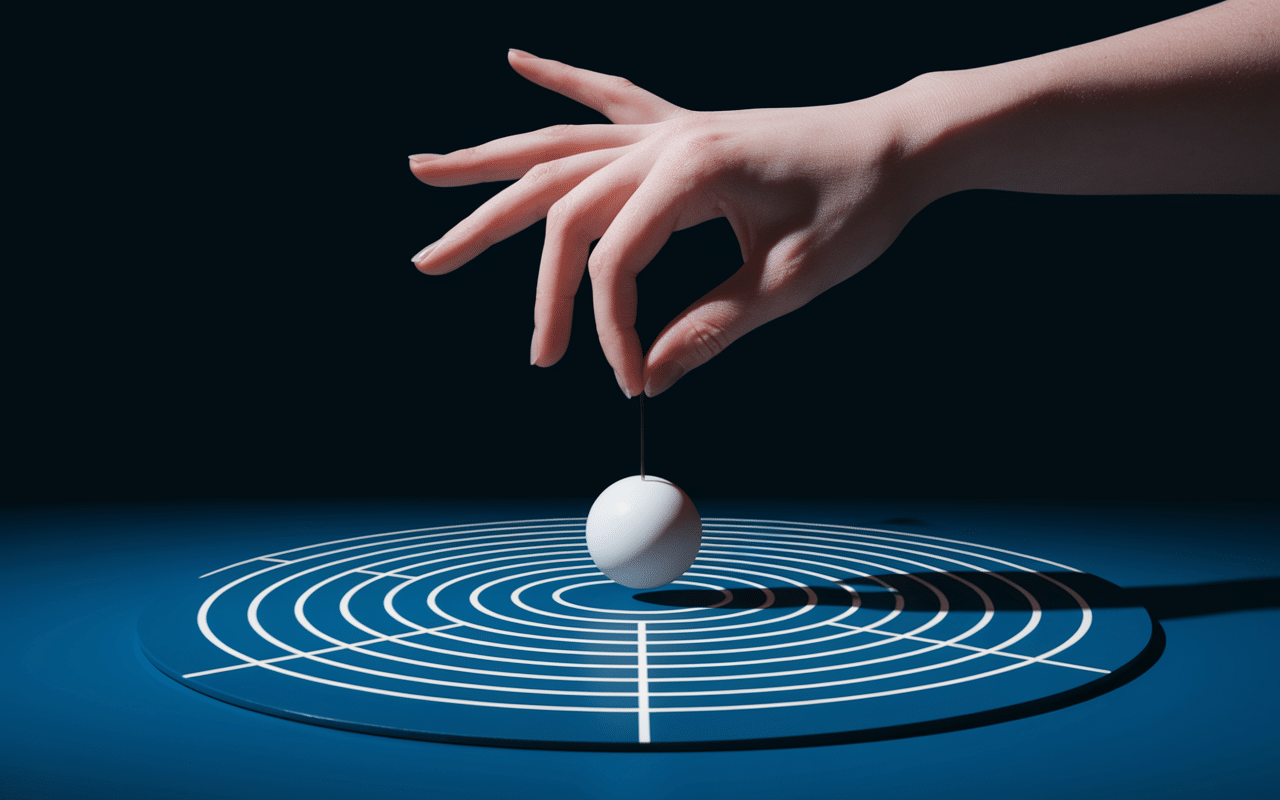 Main tenant un pendule oui non sur planche de réponses