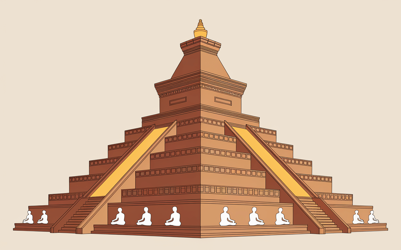 coupe transversale stupa ancien et moines