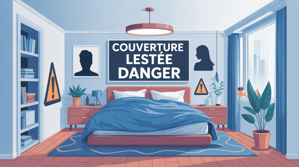 couverture lestée danger dans une chambre avec alertes et précaution