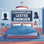 couverture lestée danger dans une chambre avec alertes et précaution