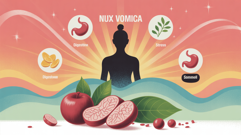 Nux vomica illustration homéopathie pour digestion, stress et sommeil