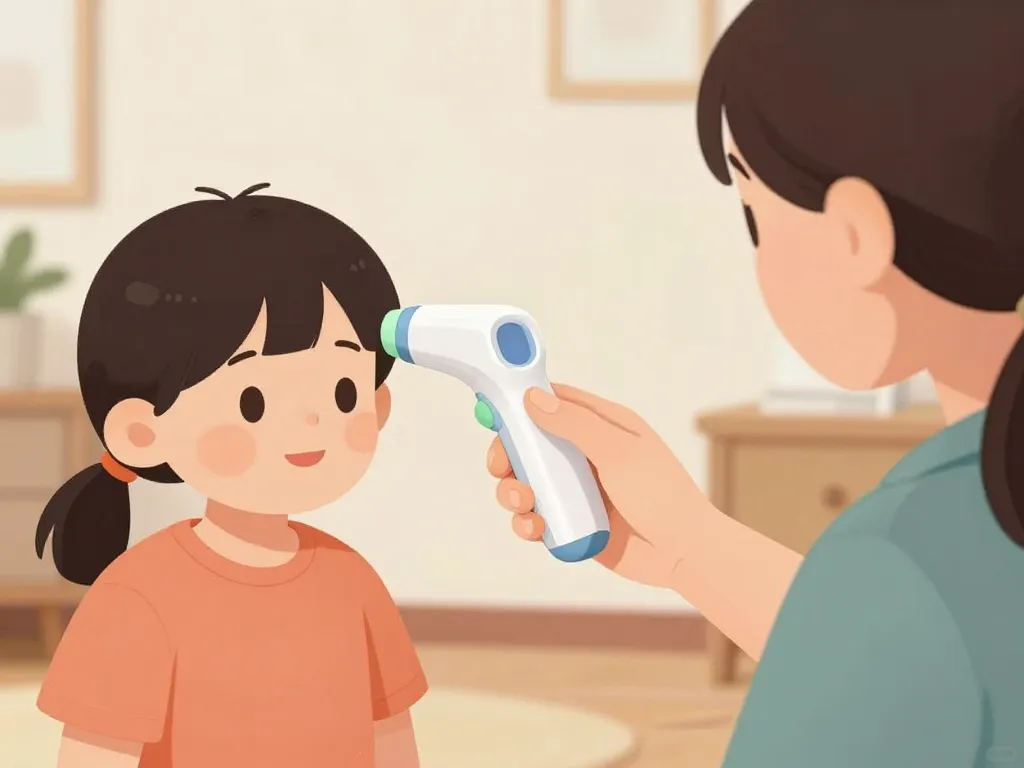 parent utilisant un thermomètre auriculaire sur enfant