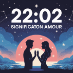 22:02 signification amour illustration symbolique silhouettes et constellations