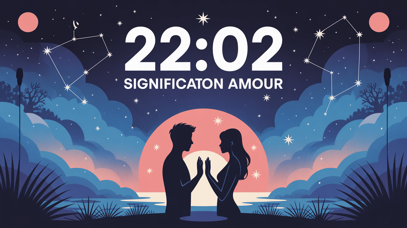 22:02 signification amour illustration symbolique silhouettes et constellations