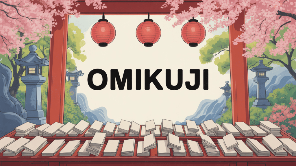 omikuji rituel dans sanctuaire japonais avec visiteurs et papiers chance