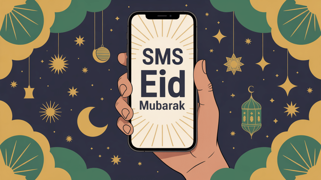 sms eid mubarak message lumineux smartphone