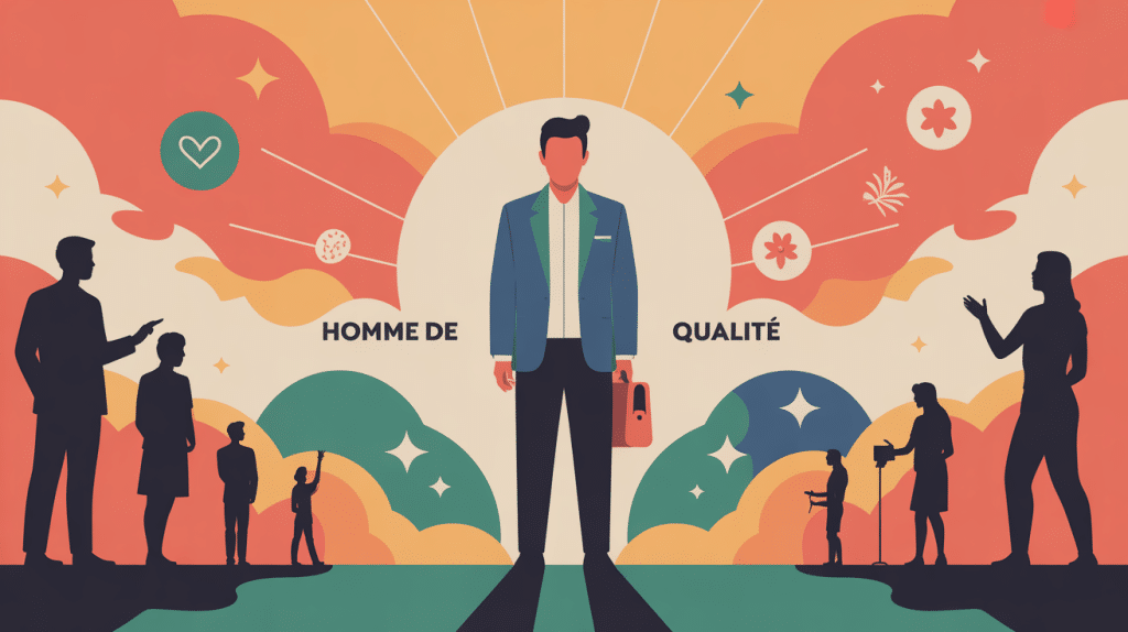 Illustration homme qualité entouré valeurs positives