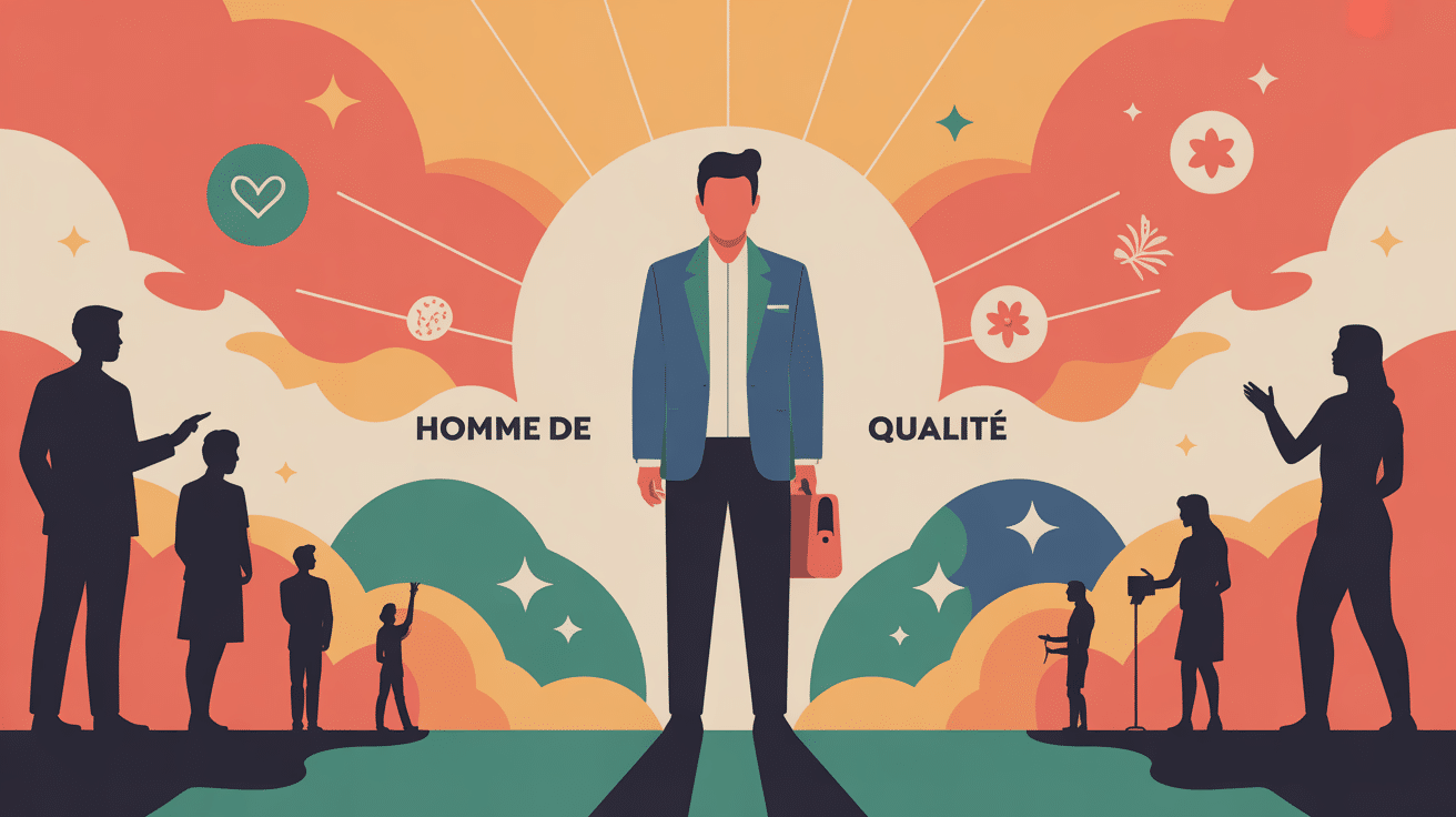 Illustration homme qualité entouré valeurs positives