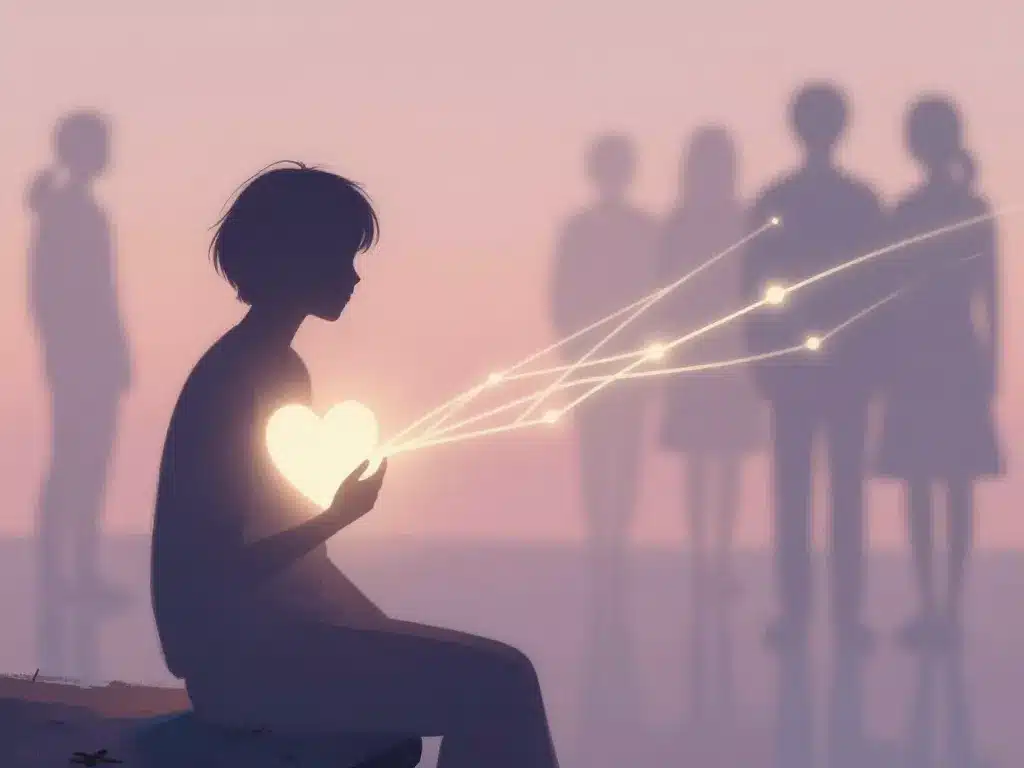 Je pense à toi citation silhouette cœur lumineux