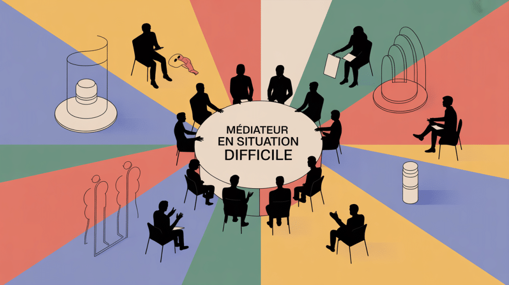 médiateur en situation difficile table ronde illustration moderne