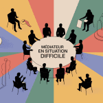 médiateur en situation difficile table ronde illustration moderne