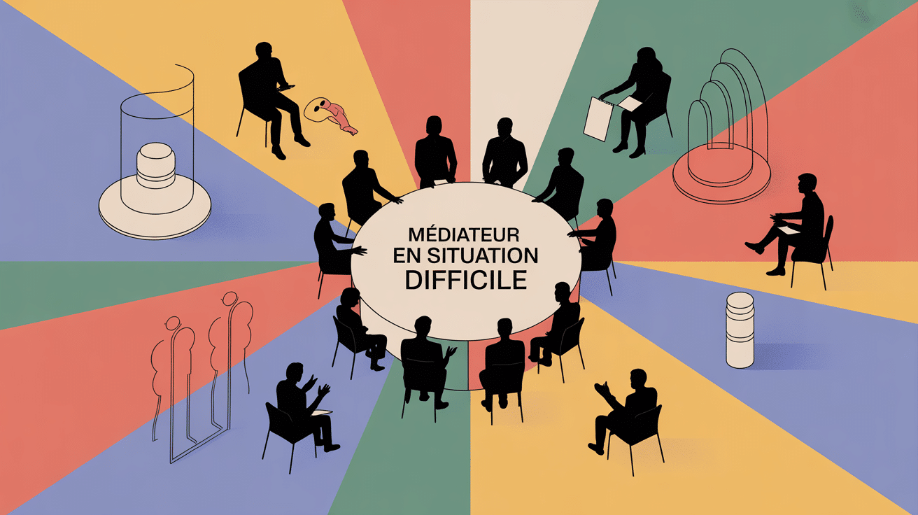 médiateur en situation difficile table ronde illustration moderne