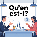 illustration qu'en est il, deux personnes discutent en bureau moderne