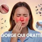illustration gorge qui gratte avec irritation et microbes