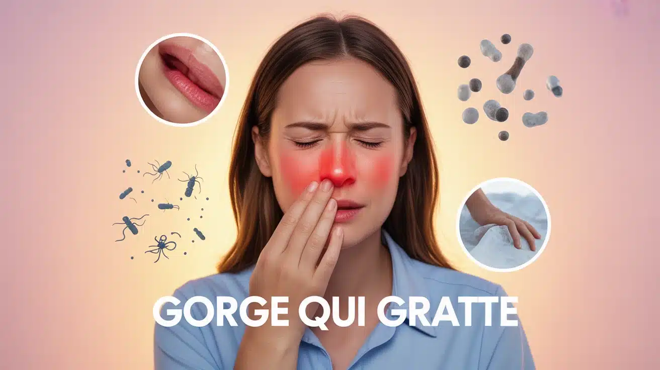 illustration gorge qui gratte avec irritation et microbes